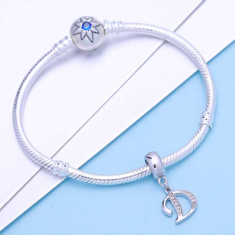 ABUN 925 Sterling Silver Charms Alphabet Beads fit Pandora Charm Bracelets A-Z Letter Initial Spacer Dangle Clear CZ Stone Authentic for Snake Chain Bracelets (D) - Image 5
